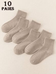 6/10 pares de calcetines medianos color caqui para mujer, aptos para uso diario - Caqui - Ver 6