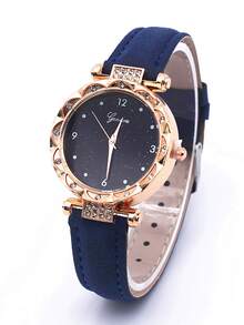 5件套时尚圆形奢华女士腕表套装，百搭优雅商务风格 - 玫瑰金 - 查看 4