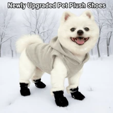 4件套宠物狗鞋，酷炫黑色冬季加厚绒面保暖防滑冬鞋内里，狗靴，软底狗鞋，宠物鞋，雨靴，适合小型、中型、大型犬及幼犬（黑色） - 黑色 - 查看 1