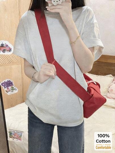 2026 Spring/Summer New Short Sleeve Mid-Length T-Shirt For Women, Fashionable Gray Casual Top