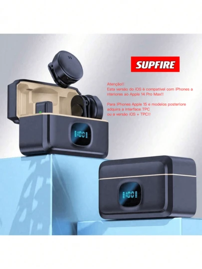 Microfone Lapela Sem Fio Profissional para Smartphone, Microfone Sem Fio Plug-and-Play com Estojo de Carregamento Digital para Gravação de Vídeo/Áudio, Microfone de Lapela com Ímã para Entrevista/Vlog/Ensino