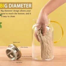 2PCS Glass Pitchers With Lids, 68oz/2L Classic Vertical Stripe Pitchers, Glass Pitchers With Handles, Suitable For Cold Brew Coffee, Lemonade, Iced Sun Tea And Other Beverages, Heat Resistant - 無色 - 查看 6