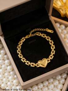 1件/2件装时尚女王心形吊坠不锈钢链手链，适合女性参加派对或日常穿着，也是送给她的绝佳礼物。 - 1 PCS Bracelet - 查看 4