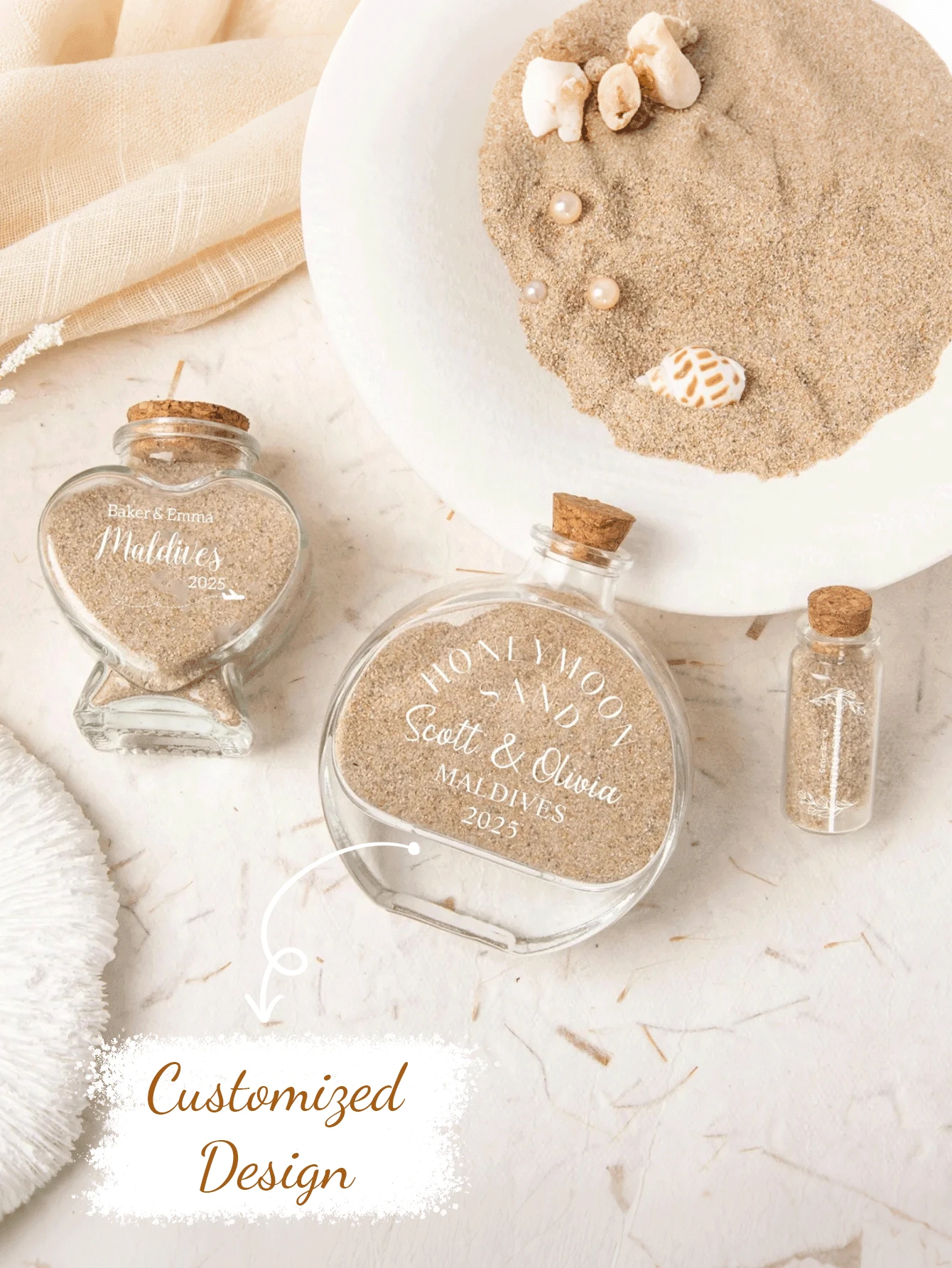 Customize Honeymoon Sand Bottle, Small Travel Sand Memory Bottle, Wedding Bridal Shower Bottle, Mr And Mrs Couple Beach Ideas Gift, Mini Jars - Multicolor - View 1