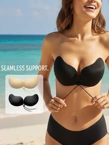 1/2 包 无肩带自粘式聚拢文胸，隐形露背芒果杯，低胸隐形文胸，适合搭配婚纱和晚礼服 - 彩色 - 查看 1