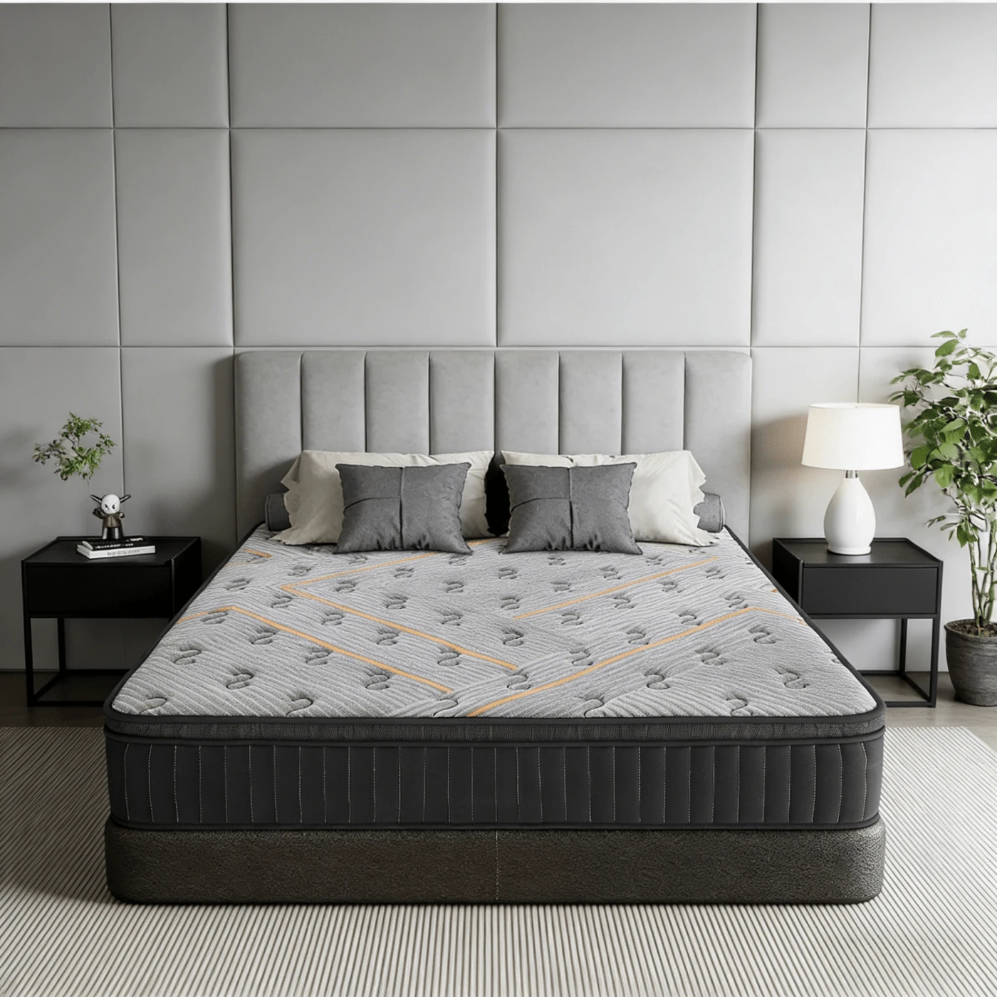 High Quality High Rebound Full Size Individual Innnerspring Freshing Cooled Gel Memory Foam Hybrid Comfortable Cushion Medium Firm Bed Mattress 12 In 10 In - Màu xám đen - Xem 1