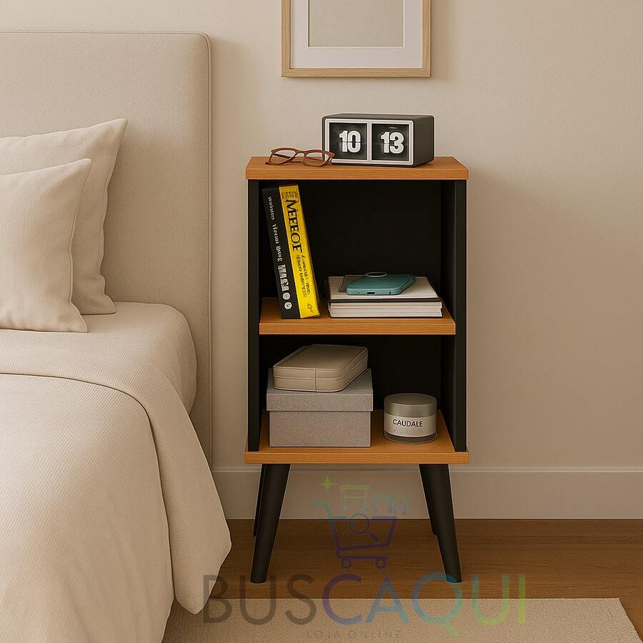 Corner Nightstand Charming With Shelf And Sturdy Legs For Living Room, Bedroom, Apartment - Đen/Quế - Xem 1