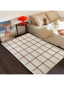 1 Stück einfacher beiger karierter Teppich, nordischer minimalistischer karierter Teppich, Wohnzimmerteppich, Teppich, Wohnzimmer-Bereichsteppich, kleiner Bereichsteppich, Matte, Heimdekoration, großer Wohnzimmerteppich, Raumdekoration, waschbarer Teppich, Fleecedecke, flauschiger Teppich, Herbst-/Winterteppich, dick/flauschig - Verschiedenfarbig - Übersicht 16