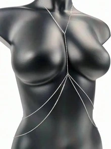 1条银色双层身体链，女士比基尼链，适合海滩、日常佩戴 - 銀色雙層鏈條身體鏈 - 查看 5