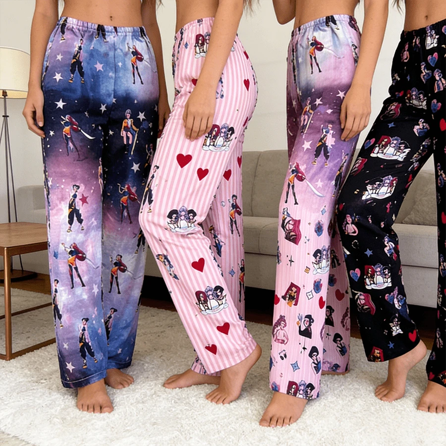 Mattel K-POP 女巫狩猎主题法兰绒睡裤，加厚保暖内衬，秋冬季保暖休闲卡通家居裤 - 紫色少女 - 查看 1