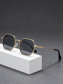 1 chiếc kính thời trang nam gọng cổ điển, gọng kim loại vàng hình lục giác, kiểu dáng đường phố, phù hợp để đeo hàng ngày, chụp ảnh, mua sắm, đạp xe, du lịch, đi biển, lái xe, dạo phố, đi nghỉ mát, hoạt động ngoài trời. Phụ kiện kính mắt, món quà hoàn hảo cho sinh nhật, ngày lễ, tiệc tùng, Giáng sinh. - Vàng - Xem 6