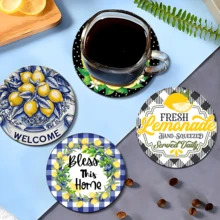 6 Stück Zitronen Muster Untersetzer Set, Heimdekoration, Teetassen Matten, Wasserglas Untersetzer, Weinglas Untersetzer, Kaffeetassen Matten, runde absorbierende Silikongeluntersetzer Set, Kaffee Bar & Küchen Accessoires, geeignet für Heimdekoration, Partys und Geschirr Geschenke, ganzjährige Haushaltsdekorationen - Verschiedenfarbig - Übersicht 9