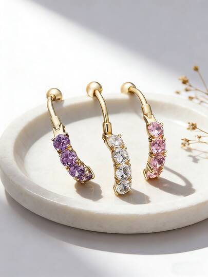 1件装闪亮锆石单排肚脐环，女士身体穿刺饰品，适合日常佩戴、海滩、派对等场合。