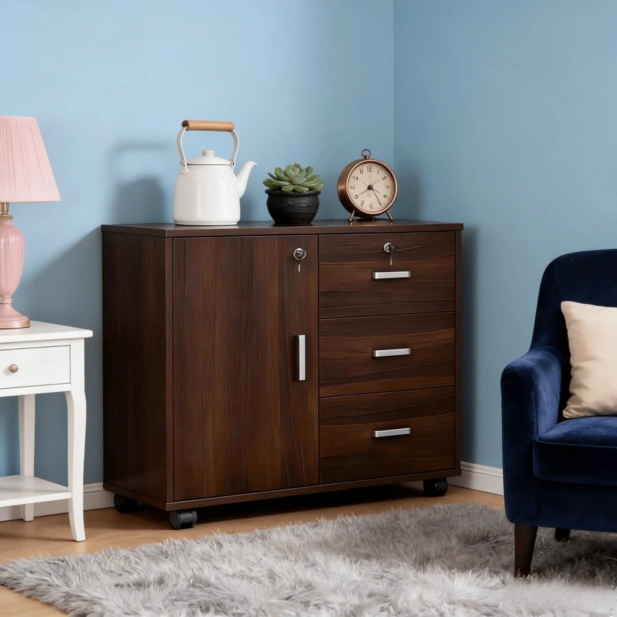 Mesa De Archivero Con 3 Cajones Y Cerradura 60cm - Marrón - Ver 1