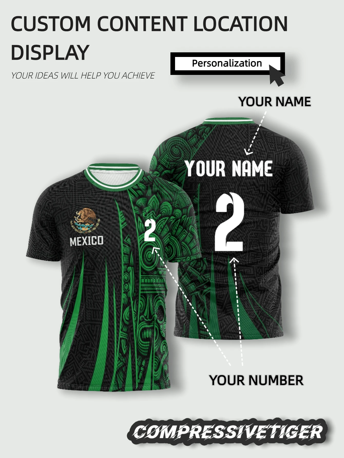 Custom Mexico Style Green Pattern Soccer Jersey, Can Add Your Name And Number Sports - Green - View 1