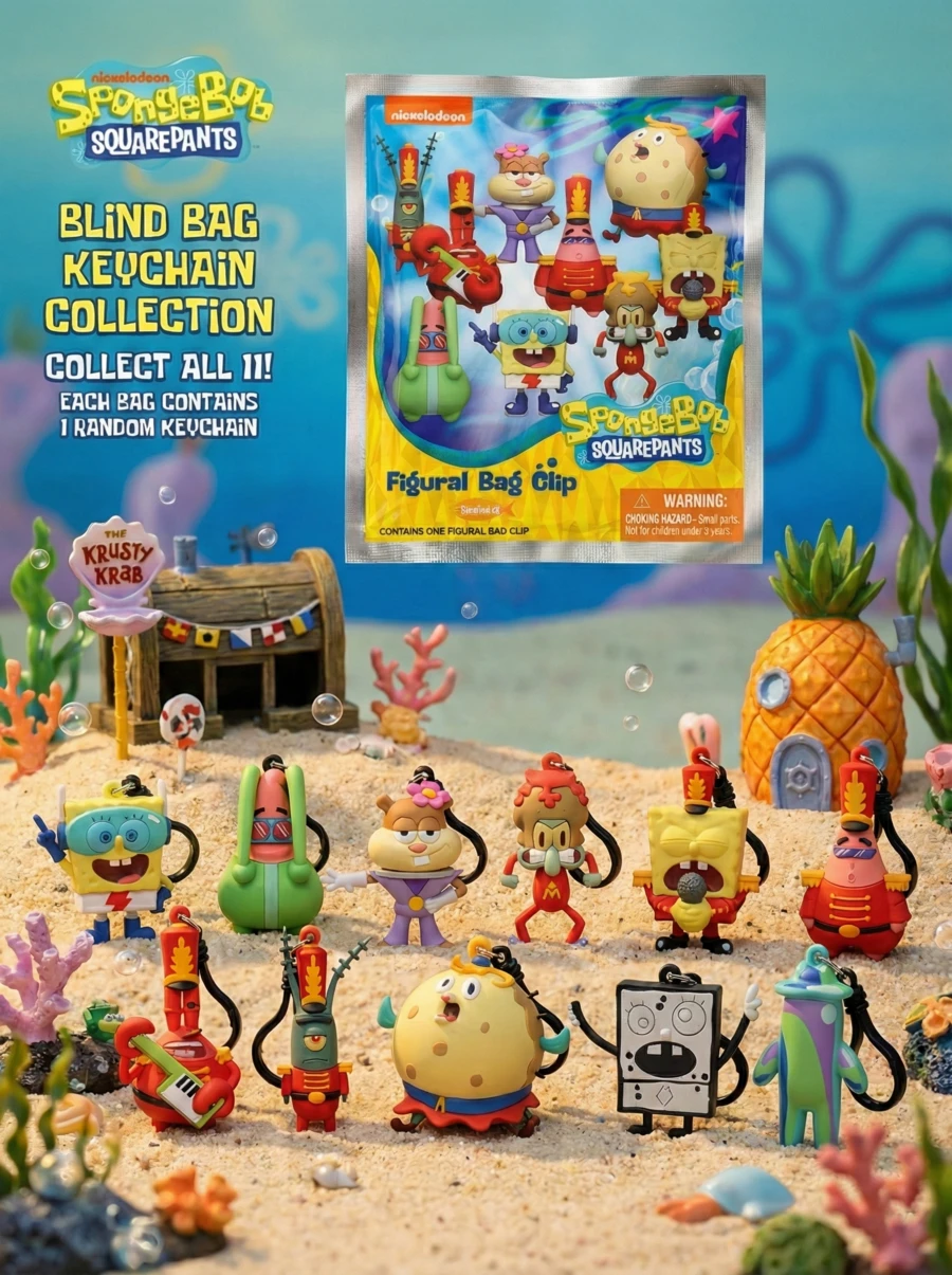 SPONGEBOB 海绵宝宝官方授权盲盒钥匙扣（1个）- 3D泡沫盲盒人偶包夹&挂件拉链钥匙圈背包配件收藏礼品 - 海绵宝宝、派大星、珊迪、章鱼哥、蟹老板、痞老板、泡芙妈妈、涂鸦宝宝、泡泡伙伴 - 彩色 - 查看 1