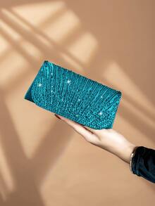 REMANLAND 闪亮水钻装饰链条单肩包，磁扣闭合，优雅时尚的派对手拿包，适合女士生日派对、迷人晚宴等场合 - 薄荷藍 - 查看 8