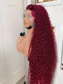 NARNI 30 Inch 99j Burgundy Lace Front Wigs Human Hair 13x4 Deep Wave HD Lace Front Wigs Pre Plucked With Baby Hair 250 Density Glueless Wet And Wavy Red Wine Colored Wigs Human Hair For Women 100% Brazilian Virgin Curly Lace Frontal Wigs - S99J - 查看 2
