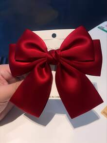 Bộ 3 kẹp tóc nơ satin cỡ lớn dành cho phụ nữ và bé gái, kẹp tóc kiểu Pháp ngoại cỡ với nơ satin dài, phụ kiện tóc thanh lịch mang phong cách retro, phù hợp cho đám cưới, tiệc tùng và sử dụng hàng ngày (Nơ đen, nơ trắng, nơ đỏ) - Nhiều màu - Xem 2