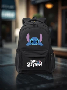 1 pieza Mochila de gran capacidad con estampado de Stitch de dibujos animados, mochila escolar de estudiante de nailon de moda con correa de hombro ajustable, diseño con múltiples compartimentos con cremallera, plegable y ligera, patrón de dibujos animados clásico, mochila para ir y venir, bolsa de viaje, mochila escolar - Multicolor - Ver 11