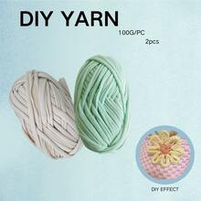 100克/卷 T恤纱线，弹性织物针织纱线，适用于DIY，细带纱线，粗针织纱线，适合手工DIY毯子、垫子、钩针编织项目、家居装饰 - 彩色 - 查看 24
