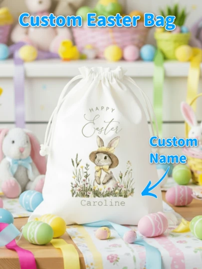 1pc Custom Easter Bag, Personalised Easter Bunny And Egg Hunt Gift Bag, Custom Easter Sack, Easter Bunny, Easter Party Bags, Easter Decorations, Easter Egg Hunt, Boys Girls Easter Gifts, Name Sacks, Anniversary Gift, Valentine Gift, Birthday Gift, Wedding Gift, Mother's Day Gift, Father's Day Gift, Best Friend Gift, Gift For Mom/ Dad/ Her/ Him/ Girlfriend/ Boyfriend/ Wife/ Husband/ Friend
