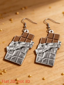 2D Chocolate Pendant Earrings, Creative Design, Funny Earrings, Flat Acrylic Earrings, Suitable For Daily Wear And Parties, Valentine's Day Gift - Chocolate - View 8