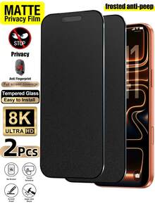 2 piezas Protector de pantalla de privacidad mate anti-espía de 6.9 pulgadas, antirreflejo y antihuellas, compatible con fundas de teléfono, instalación fácil sin burbujas y suave, compatible con iPhone 17 Pro Max/17 Pro/17 Air/16/15/14 Plus/13 Mini/12/11 Series, dureza 9H+ Accesorios esenciales de protección de pantalla, aplicable a protección diaria, oficina, hogar - 2 piezas - Ver 13