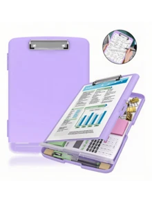 1 pieza Carpeta y caja de almacenamiento 2 en 1 tamaño A4,Portapapeles con almacenamiento, portapapeles de escritura ligero adecuado para uso escolar y de oficina - Material de PP, adecuado para la escuela y la oficina - Vuelta a la escuela, útiles escolares, suministros de oficina, Vuelta a la escuela, útiles escolares - Púrpura malva - Ver 10