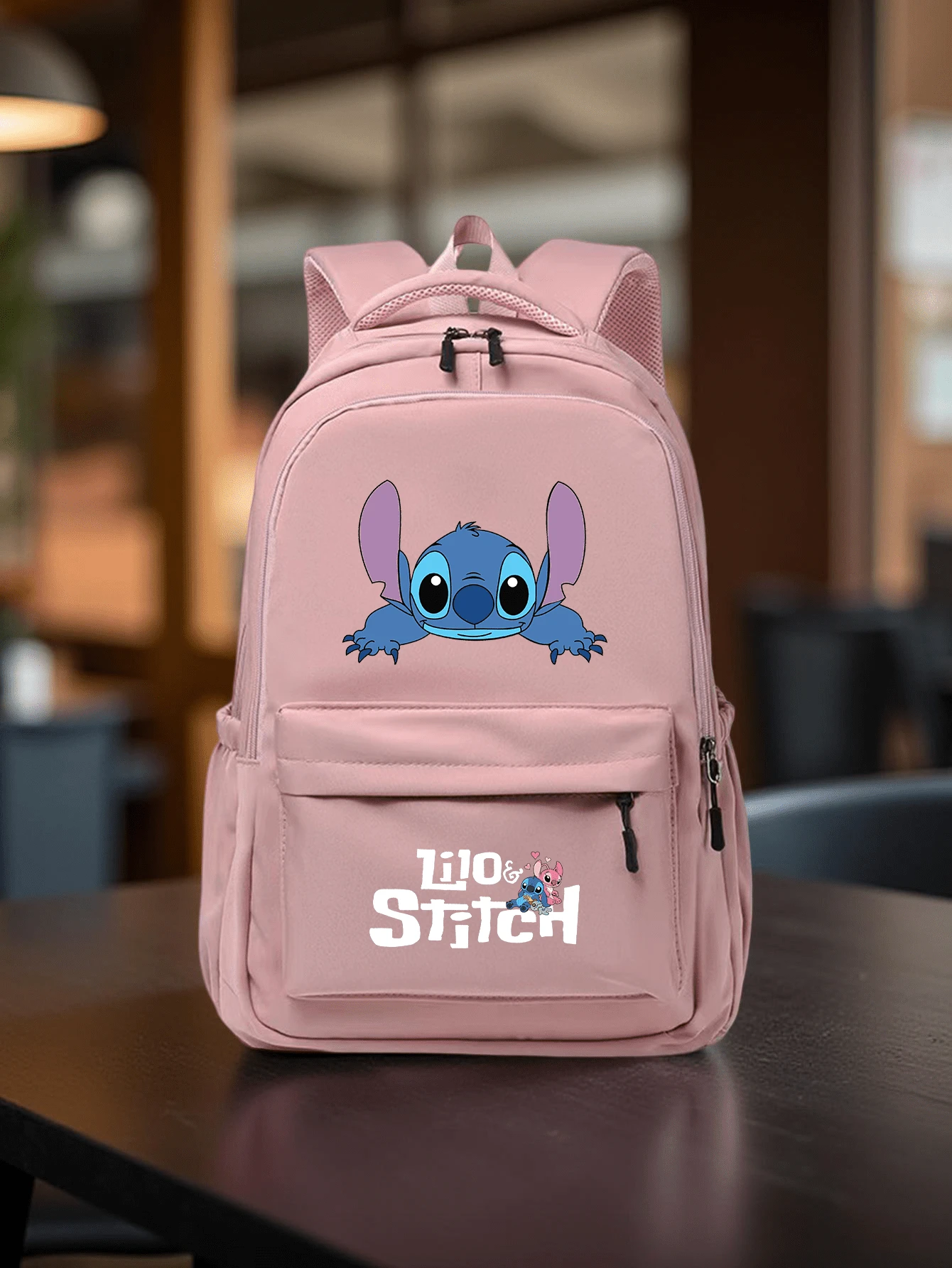1 pieza Mochila de gran capacidad con estampado de Stitch de dibujos animados, mochila escolar de estudiante de nailon de moda con correa de hombro ajustable, diseño con múltiples compartimentos con cremallera, plegable y ligera, patrón de dibujos animados clásico, mochila para ir y venir, bolsa de viaje, mochila escolar - Multicolor - Ver 1