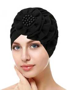 1pc Women's Chemo Head Scarf - Beaded Floral Solid Color Pre-Tied Head Wrap, Suitable For Cancer Patients Sleep Bonnet,Summer,Beach,Hat,Holiday,Travel - Multicolor - View 18
