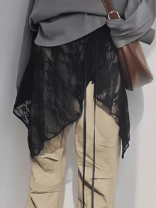 1 Stück asymmetrischer Spitzen-Schürzenrock für Damen, modischer Layering-Taillenrock für alle Jahreszeiten - Verschiedenfarbig - Übersicht 6