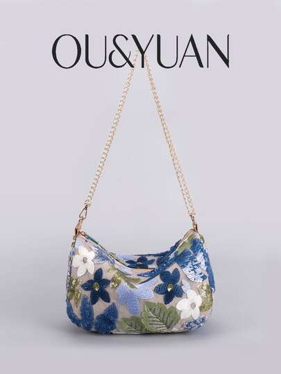 New Sequin Embroidered Shoulder Bags For Woman, Elegant Chain Shoulder & Crossbody Evening Purse, Fashion Casual Vacation Handbag, Ideal For Vacations, Dates, Shopping, Parties, And Holiday Gifts(Random Pattern Cutting)