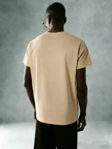 Oversized Boxy Cut Short Sleeve Jersey T Shirt Casual Crop Fit Streetwear Modern Minimalist All Season Essential Top-Comfortable Retro Cotton T-Shirt-K912026 New Men's Spring/Summer Casual Resort Wear Versatile Pure Cotton T-Shirt - 杏色 - 查看 4