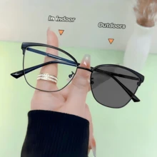 新款女士猫眼变色超轻时尚眼镜，适合夏季海滩、户外活动和旅行 - 透明變灰 - 查看 11