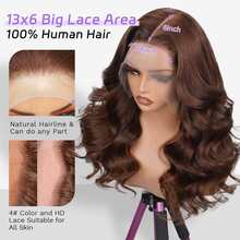 bling hair Perruque 36 pouces (91 cm) de long, densité 200 %, brun chocolat, 13x4 ou 13x6, cheveux humains ondulés, lace front transparente HD, pré-épilée, brun chocolat n°4, teinte brune, cheveux humains brésiliens, perruque lace front ondulée pour femme - Chocolat brun - Voir 4