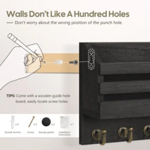 1 PC Keychain Wall-Mounted Type: Wall Key And Letter Holder, With 6 Hooks And Storage Drawer, Wooden Wall-Mounted Type, Mailbox Envelope Rack, Entrance Hall Key Rack, Wall-Mounted Bedroom Closet Rack, Solid Wood Storage Rack, Convenient For Installing Key Rack For Home Decoration At The Entrance. - Multicolor - View 8