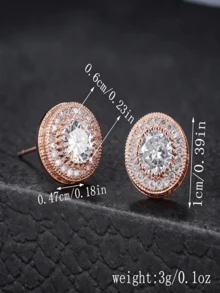 Iced Out Round Stud Earrings For Men, Rose Gold Plated Paved CZ Bling Hip Hop Streetwear Jewelry - Rose Gold - View 4