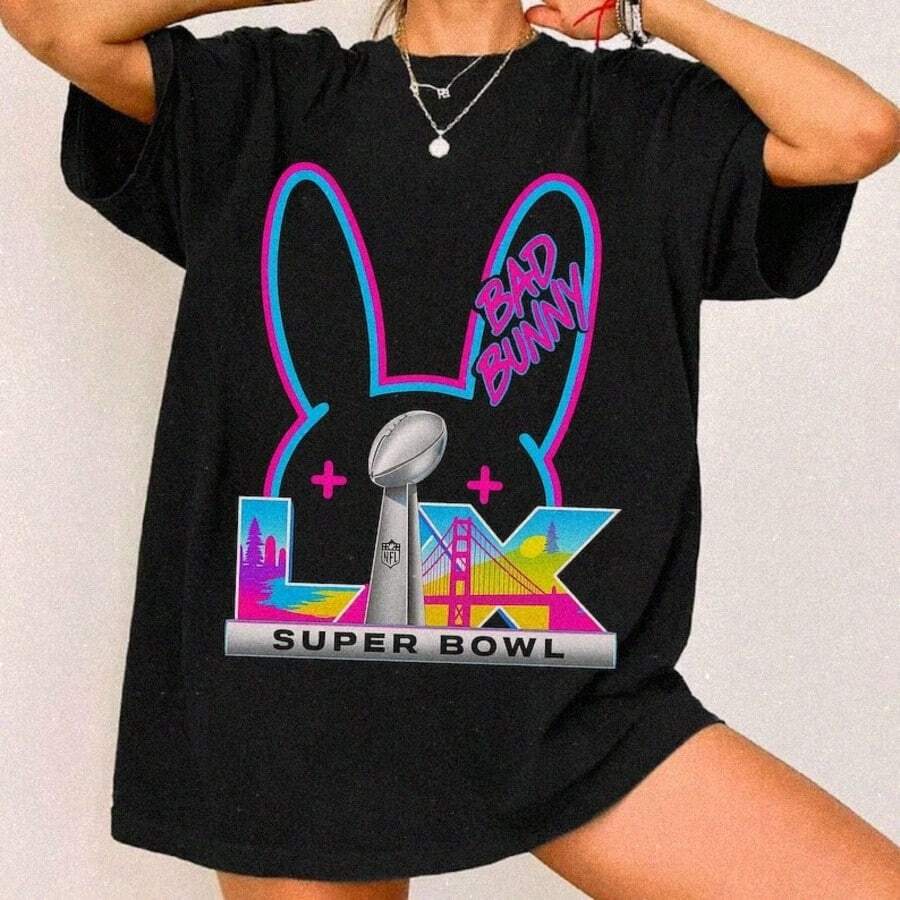 American Street Style Bunny Super B*Wl Print T-Shirt For Women, Loose Fit, Casual And Versatile Short-Sleeved Top - 黑色 - 查看 1