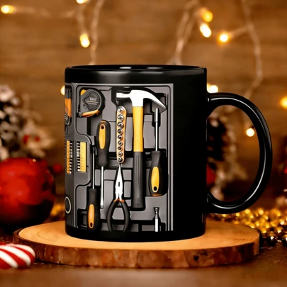 1pc Novelty Hammer Tool Box Mug - 11oz Coffee Cup With Multi-Functional Pocket Storage Bag For Screwdriver, Pliers Etc. - Fun DIY Themed Gift For Coffee Lovers, Hand Wash Only, Humorous DIY Mug Design Coffee Cup