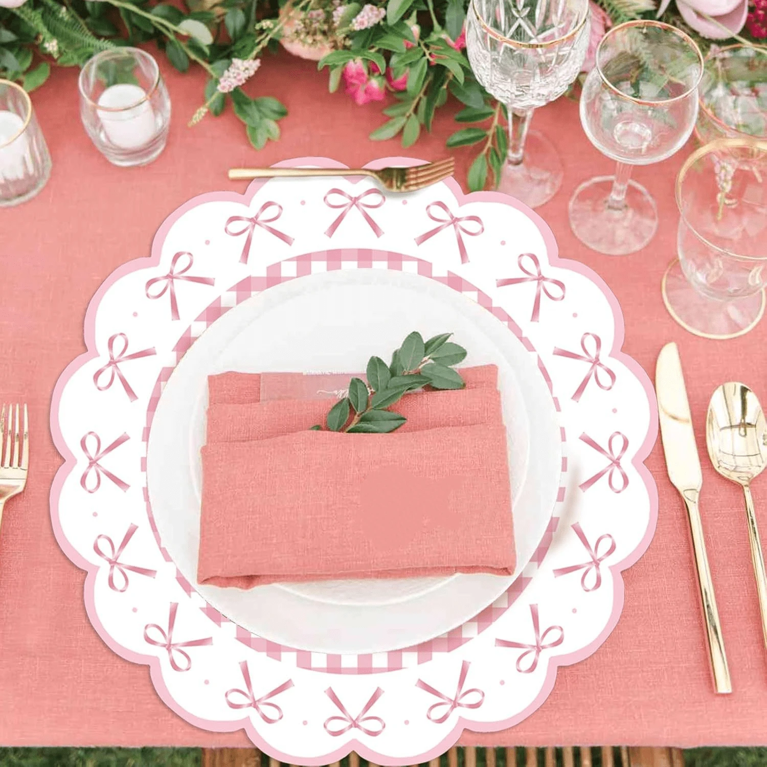 12/24 Pieces, 33cm Placemats, Disposable Bow-Patterned Placemats, Suitable For Christmas, Restaurants, Birthdays, Parties, Banquets, Cafes, Graduation Parties. - Multicolor - View 1