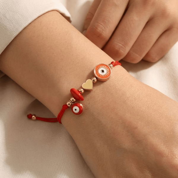 1条时尚简约恶魔眼手链，恶魔眼手链，白色半宝石手链，心形手链，红色针织手链，可调节针织手链，适合日常通勤，情侣手链，姐妹手链，友谊礼物，生日礼物，情人节礼物，姐妹礼物，周中礼物