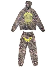 SP5DER Men/Women Hoodies Graffiti Number 5 Print Hoodie Unisex ,Y2k Streetwear Oversized Hooded Pullover Pocket Sweatshirt - Brown/set - 查看 1