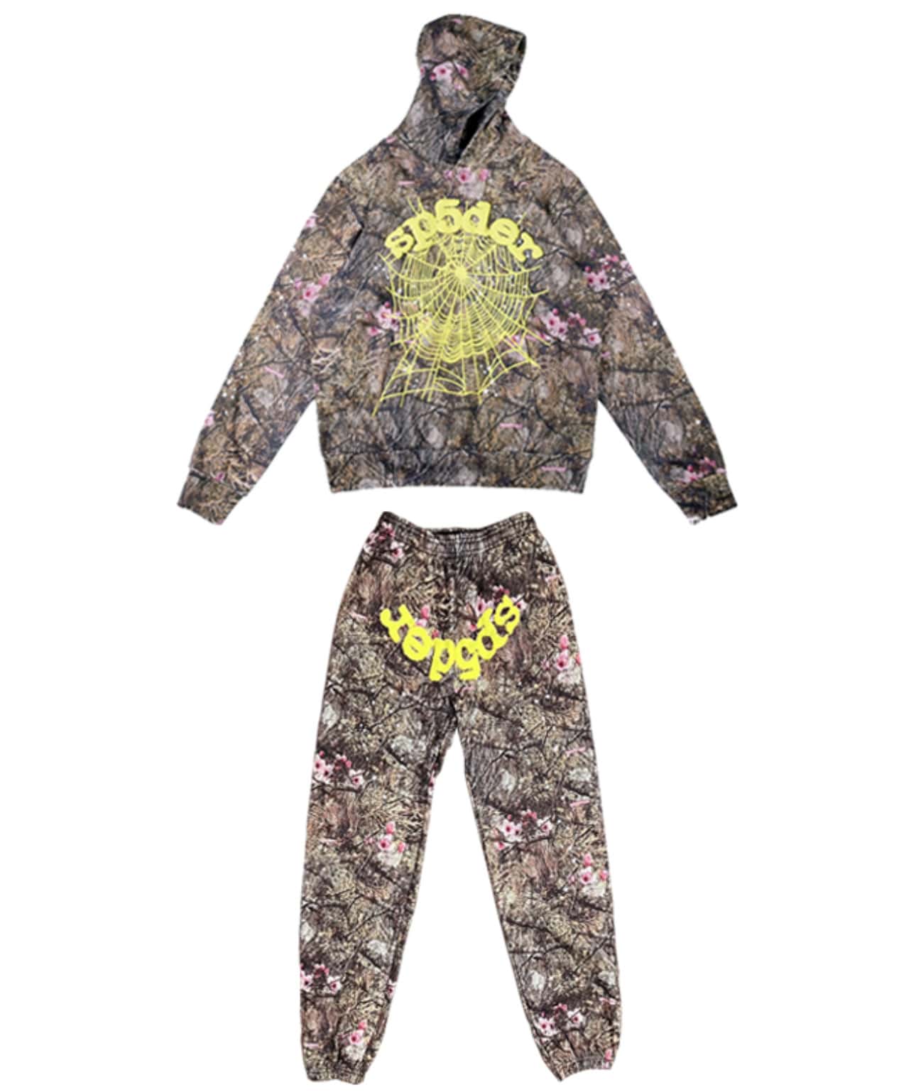 SP5DER Men/Women Hoodies Graffiti Number 5 Print Hoodie Unisex ,Y2k Streetwear Oversized Hooded Pullover Pocket Sweatshirt - Brown/set - 查看 1