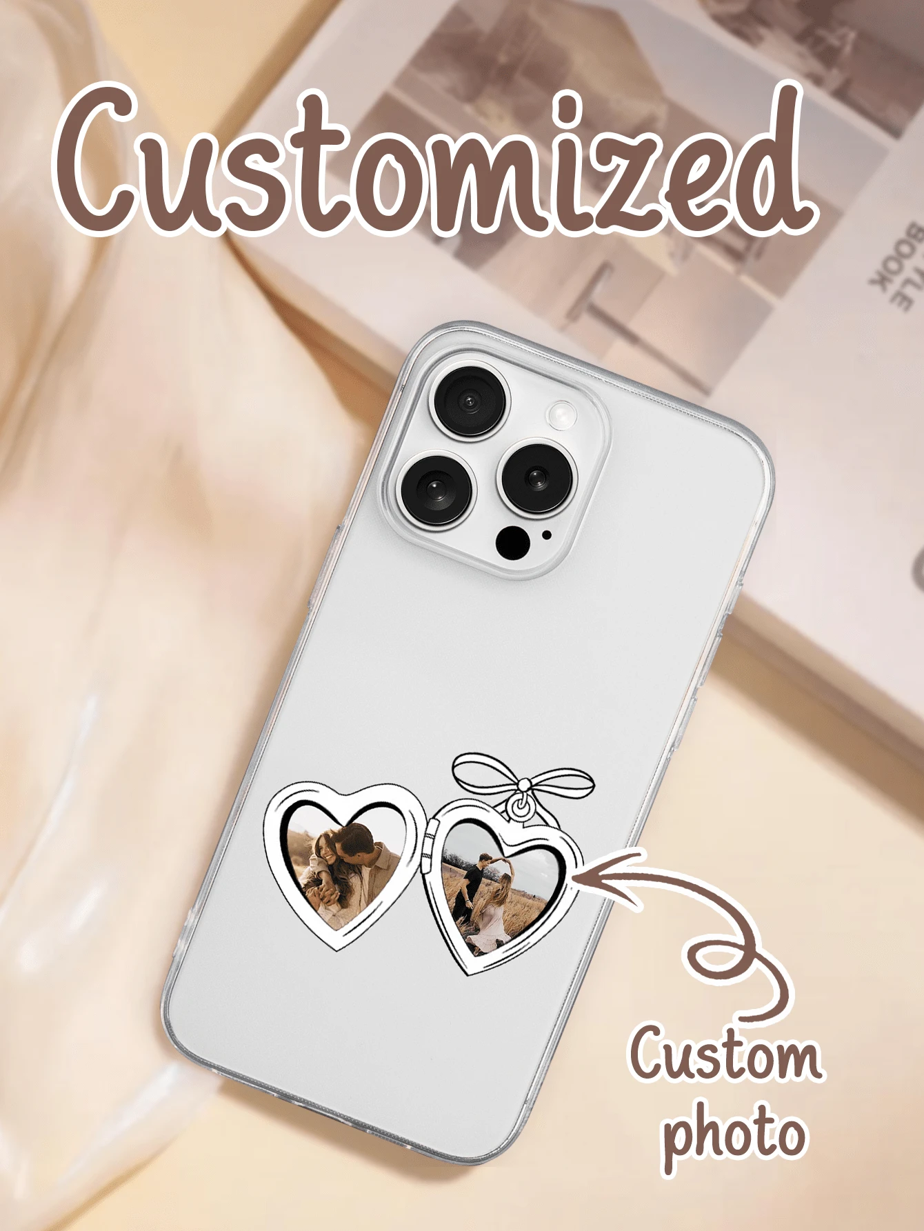1pc Customized Heart Pattern Photo Transparent Full Coverage Precise Cutout Phone Case, Gift For Friends, Suitable For IPhone 11/12/13/14/15/16 Pro/16 Pro Max/16 Plus/17/Air/17 Pro/17 Pro Max S25/S25 Ultra/S25 Plus/S25 Edge/ Pixel 9 Pro XL. The Above Models Are Very Suitable As Valentine's Day Commemorative Gifts. - Clear - View 1
