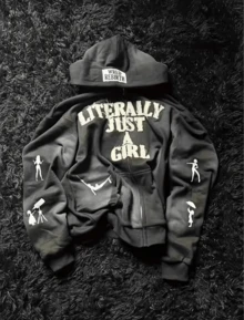 Y2K Zip-Up Hoodie, Harajuku Gothic Pattern Hoodie, StreetStyle Jacket, Loose Sweatshirt For Fall, Winter Clothing  Casual    Polyester    Pocket    Daily - 黑色 - 查看 1