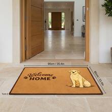1 pieza Felpudo con estampado de perro Labrador "Bienvenido a casa", alfombra decorativa con patrones florales y de cuadrícula, perfecta para la cocina, el baño, la entrada del dormitorio y diseños de estampados divertidos. Ideal para uso en múltiples habitaciones (Cuadrícula // Floral) - A - Ver 7