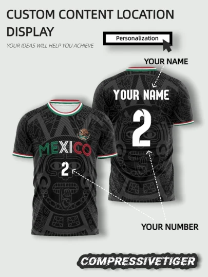 Customized Adult Mexico Black Soccer Jersey, Fully Customizable With Your Name And Number, Made Of Breathable, Performance-Optimized Fabric, Training Customized Sportswear For Men, 2026 World Cup, Valentine's Day Gift