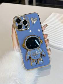 New Electroplated Astronaut DIY Love Phone Case, New Electroplated Scratch-Resistant Phone Case + Electroplated Hidden Stand + Full Phone Case Set, Suitable For IPhone 11/12/13/14/16 Pro Max, S22/23/24+ UA04/A05/A14/A15/A24/A25/A34/A54S, OPPO, VIVO, Redmi 13C/Note 14 Pro Plus - Blue - View 7