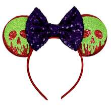 Disney 1pc Shiny Cartoon Skull Themed Big Ear Sequin Headband, Women's Castle Amusement Park Decoration Hair Accessory, Student Party Costume Role Play Headpiece - Green Skull - View 1